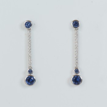 Sterling Silver/CZ/Tanzanite Long Drop Earrings